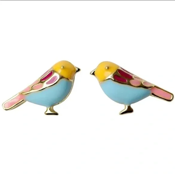 Last One!!!COPY - Adorable 18K Gold Plated Enamel Mini Bird Stud Earrings. - Picture 2 of 4